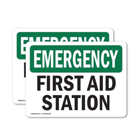 Signmission First Aid Station, 18 in W x Rectangle, Vinyl Decal OS-2PACK-EM-D-1218-L-10381
